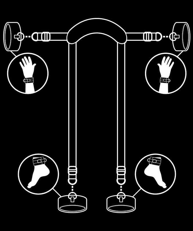 FETISH SUBMISSIVE - MASTER POSITION WITH 4 NOPRENE-LINED HANDCUFFS