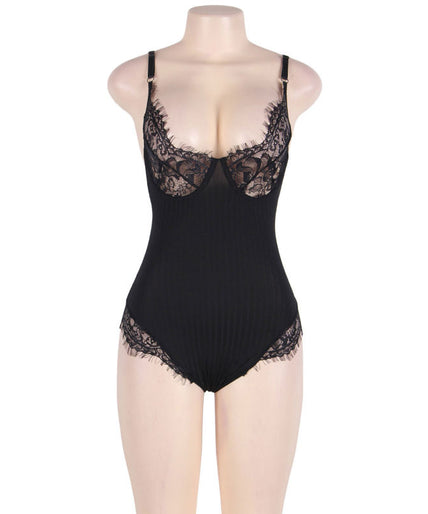 SUBBLIME - QUEEN PLUS TEDDY WITH CLEARS AND FRINGES BLACK SUBBLIME - QUEEN PLUS TEDDY WITH CLEARS AND FRINGES BLACK