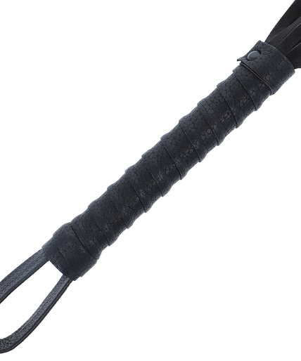 DARKNESS - BLACK BONDAGE WHIP WITH LEATHER HANDLE DARKNESS - BLACK BONDAGE WHIP WITH LEATHER HANDLE