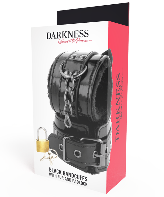 DARKNESS - BLACK ADJUSTABLE LEATHER HANDCUFFS WITH PADLOCK