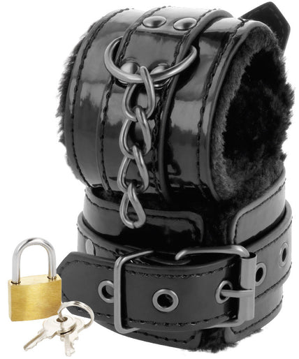 DARKNESS - ADJUSTABLE BLACK LEATHER ANKLE HANDCUFFS WITH PADLOCK DARKNESS - ADJUSTABLE BLACK LEATHER ANKLE HANDCUFFS WITH PADLOCK