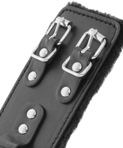 DARKNESS - BLACK ADJUSTABLE LEATHER HANDCUFFS WITH LINING DARKNESS - BLACK ADJUSTABLE LEATHER HANDCUFFS WITH LINING