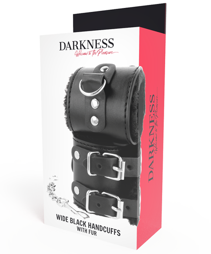 DARKNESS - BLACK ADJUSTABLE LEATHER HANDCUFFS WITH LINING DARKNESS - BLACK ADJUSTABLE LEATHER HANDCUFFS WITH LINING