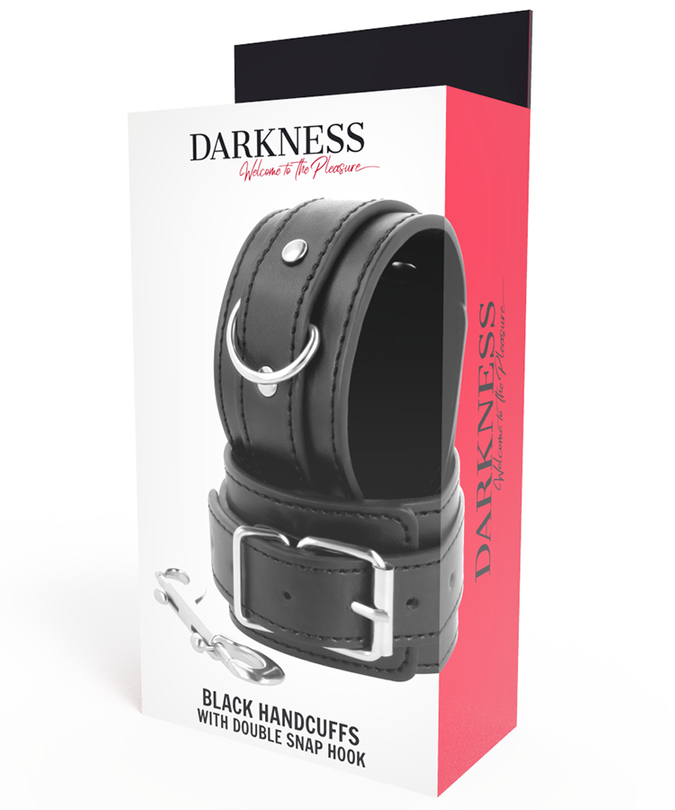 DARKNESS – SCHWARZE VERSTELLBARE HANDSCHELLEN MIT DOPPELTEM VERSTÄRKUNGSBAND