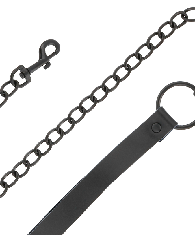 DARKNESS - BLACK LEATHER HANDCUFFS AND COLLAR