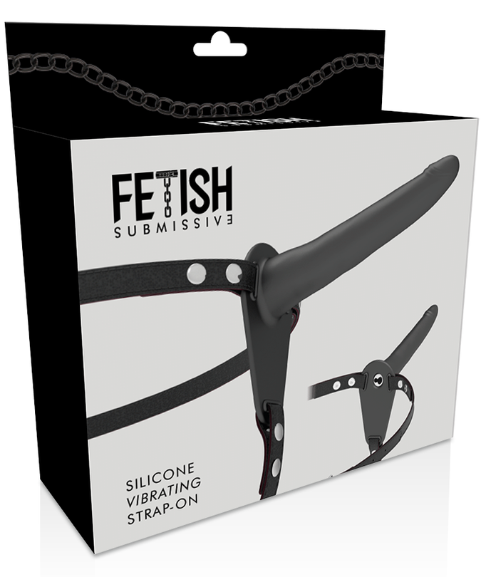 FETISH ONDERDANIG TUIGJE - ZWARTE SILICONEN VIBRATOR 15 CM