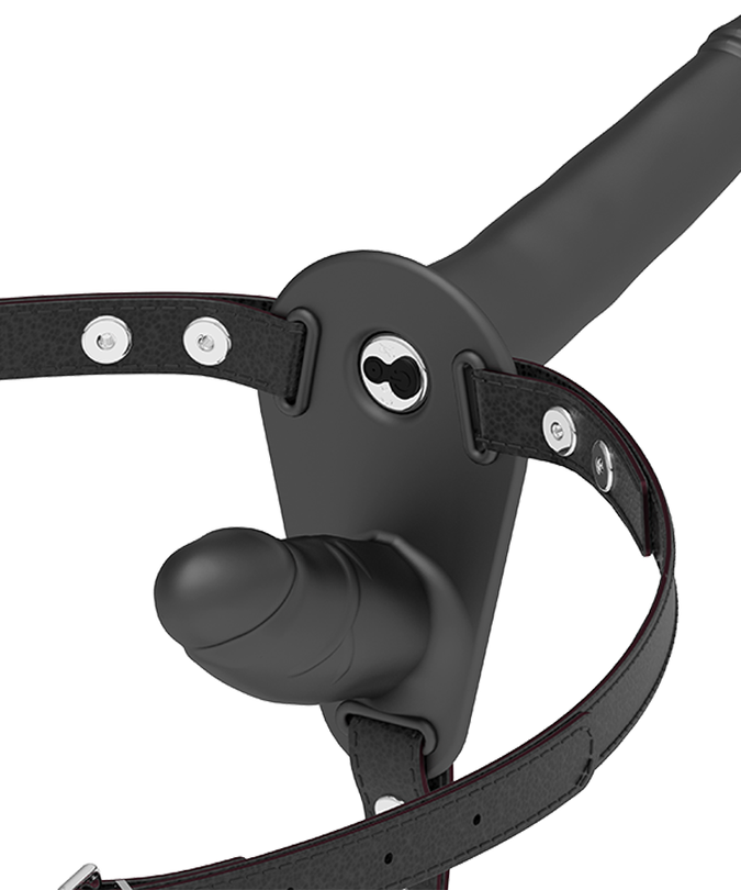 FETISJ SUBMISSIEF TUIGJE - DUBBELE PENETRATIE ZWARTE VIBRATOR