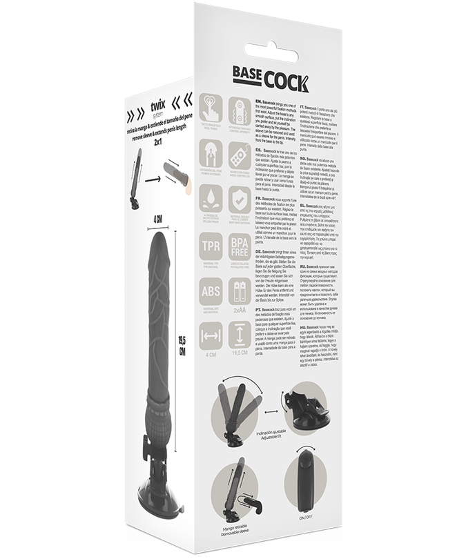 Basecock – Realistische Vibrator met Afstandsbediening Zwart 19,5 Cm -Ø- 4 Cm