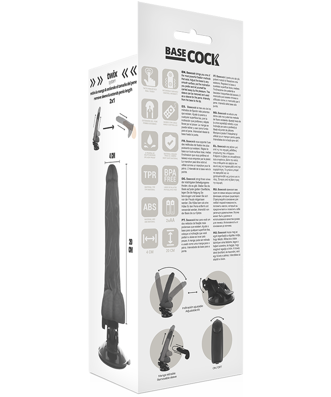 BASECOCK - REALISTIC BLACK REMOTE CONTROL VIBRATOR WITH TESTICLES 20 CM -O- 4 CM