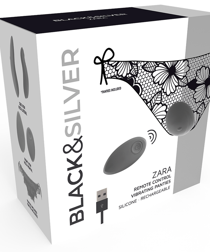 Schwarz&Silber – Zara Fernbedienungs-Stimulator mit gratis Slip