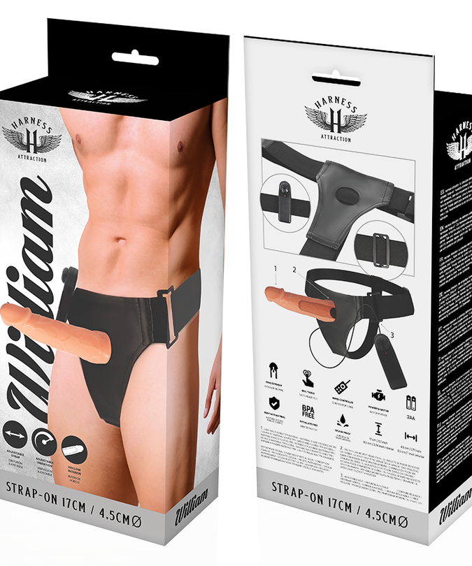 HARNESS ATTRACTION - WILLIAN HOLLOW HARNAS MET VIBRATOR 17 CM -O- 4.5 CM
