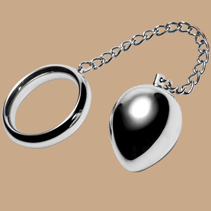 Metal Hard Cock Ring 40mm with Chain & Metal Ball – Stainless Steel