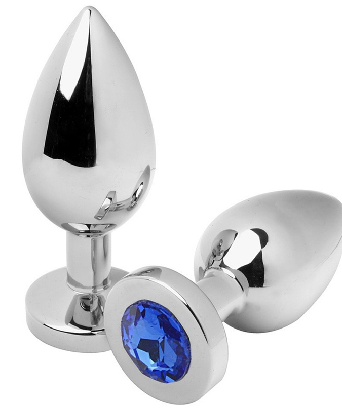 METAL HARD - ANALPLUG DIAMOND BLAUW MIDDEL 7,62 CM