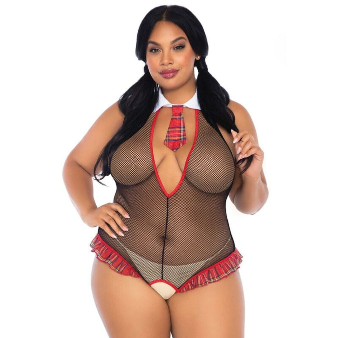 LEG AVENUE - SCHOOLMEISJE KRUISOZE FITNESSTEDDY PLUS SIZE