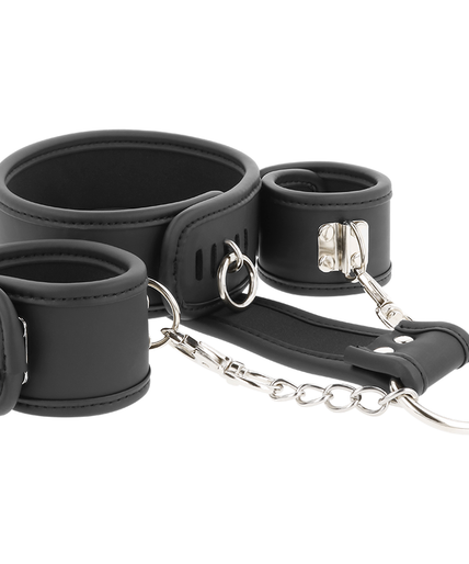FETISH SUBMISSIVE - VEGAN LEATHER NECKLACE AND HANDCUFFS WITH NOPRENE LINING FETISH SUBMISSIVE - VEGAN LEATHER NECKLACE AND HANDCUFFS WITH NOPRENE LINING