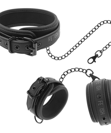 Fetish Submissive – Vegan Leather Necklace and Handcuffs with Noprene Lining Fetish Submissive – Vegan Leather Necklace and Handcuffs with Noprene Lining