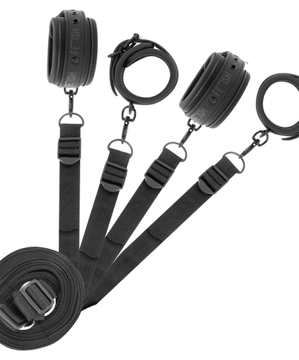 FETISH SUBMISSIVE - SET OF HANDCUFFS AND TIES WITH NOPRENE LINING FETISH SUBMISSIVE - SET OF HANDCUFFS AND TIES WITH NOPRENE LINING