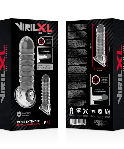 VIRILXL - PENISVERLENGSTUK EN KOKER V15 TRANSPARANT VIRILXL - PENISVERLENGSTUK EN KOKER V15 TRANSPARANT