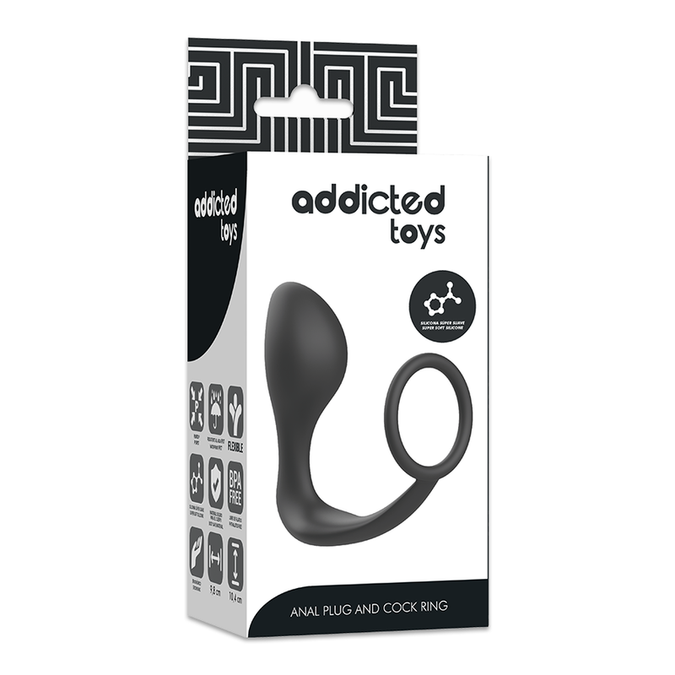 Addicted Toys – Vibrierender Analplug mit Silikon Penisring – Schwarz