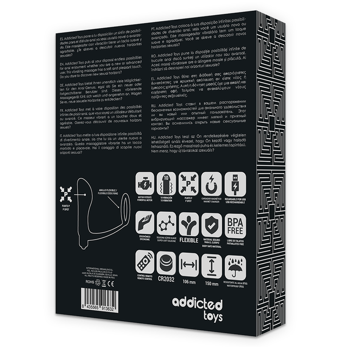 ADDICTED TOYS - PENISRING MET AFSTANDSBEDIENING ANALE PLUG ZWART OPLAADBAAR