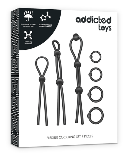 ADDICTED TOYS - FLEXIBLE SILICONE COCK RING SET 7 PIECES ADDICTED TOYS - FLEXIBLE SILICONE COCK RING SET 7 PIECES