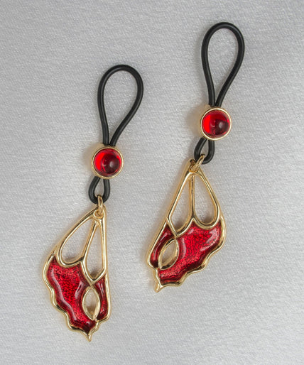 Sylvie Monthulé Dual Red Butterfly Wings Nipple Design Gold Sylvie Monthulé Dual Red Butterfly Wings Nipple Design Gold - Pleasurements