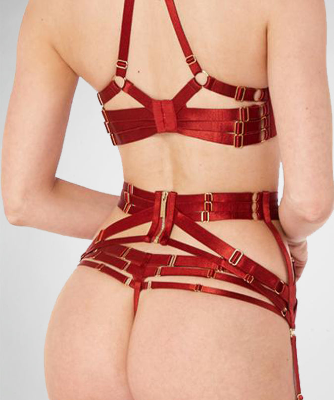 Backside Close-up Bordelle Panel Suspender in red