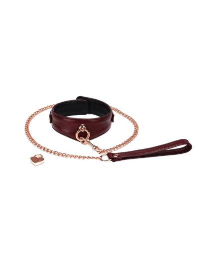 Liebe Seele Luxury Leather Collar with Leash and Lock – Wine Red
