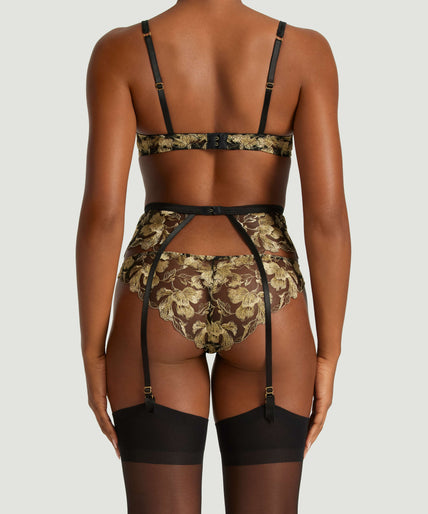 Coco de Mer Oriana suspender belt in zwart en goud