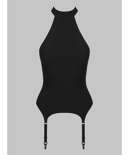 Maison Close Nuit Infinie Collar Top With Suspender in Black