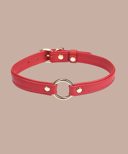Lieve Ziel Heron Leren Mini O-ring Halsband – Rood