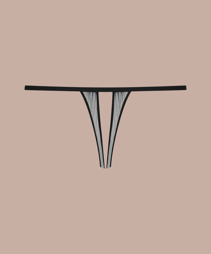 Pleasurements Scandale Nuit Fauve zwarte open string gedragen door model in profiel voor een verleidelijke look