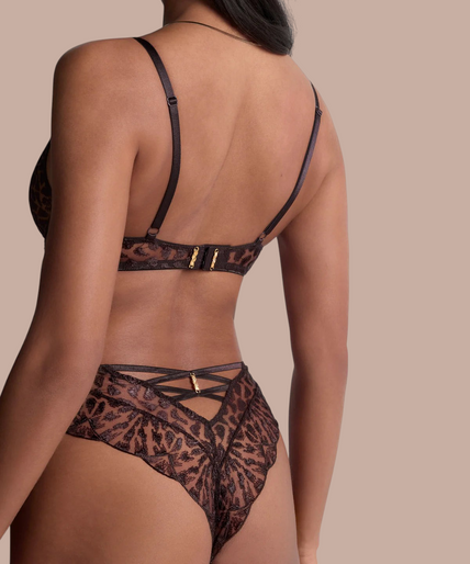 Pleasurements Aubade Crazy In Love driehoekige beugelbeha in satijnbruin kant met verfijnde borduursels en gouden details