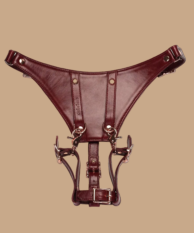Liebe Seele Deluxe Leather Forced Orgasm Harness Strap – Wine Red
