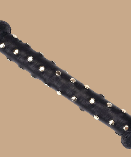 Liebe Seele Dark Secret Deluxe Leather Whip with Studded Handle – Black