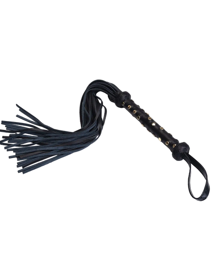 Liebe Seele Dark Secret Deluxe Leather Whip with Studded Handle – Black