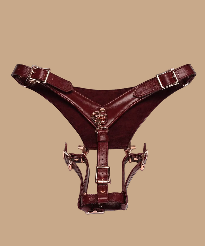 Liebe Seele Deluxe Leather Forced Orgasm Harness Strap – Wine Red