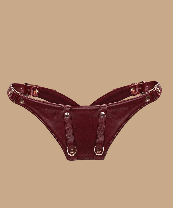 Liebe Seele Deluxe Leather Forced Orgasm Harness Strap – Wine Red