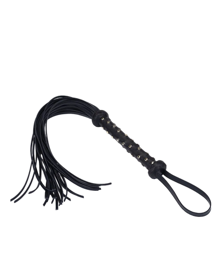Liebe Seele Dark Secret Deluxe Leather Whip with Studded Handle – Black