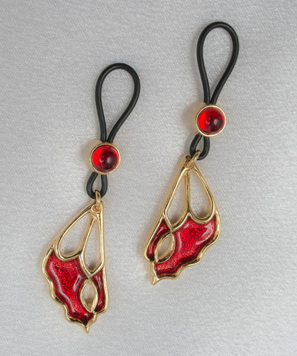 Sylvie Monthulé Dual Red Butterfly Wings Nipple Design Gold