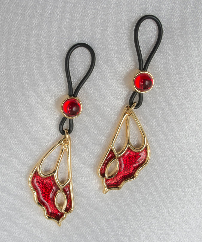 Sylvie Monthulé Dual Red Butterfly Wings Nipple Design Gold