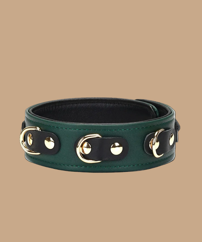 Liebe Seele Mossy Chic Leather Collar with Leash – Green