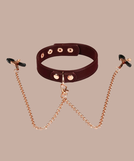 Liebe Seele – Metallic Shade Vegan Collar with Nipple Clamps