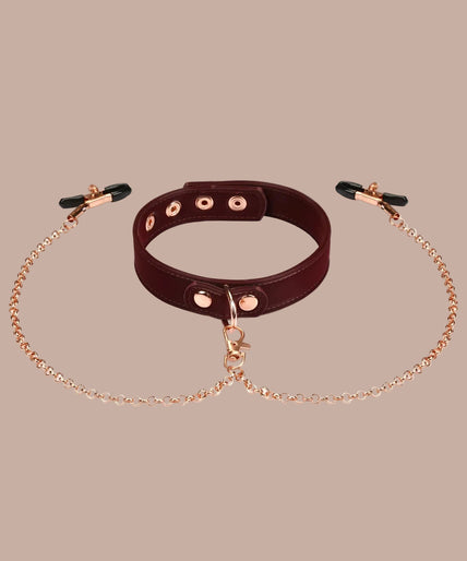 Liebe Seele – Metallic Shade Vegan Collar with Nipple Clamps
