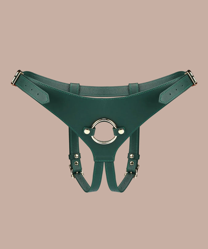 Liebe Seele Cow Leather Deluxe Strap-On Harness – Mossy Chic Green
