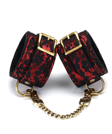 Liebe Seele Lace and Velvet Ankle Cuffs – Victorian Garden Dark Red