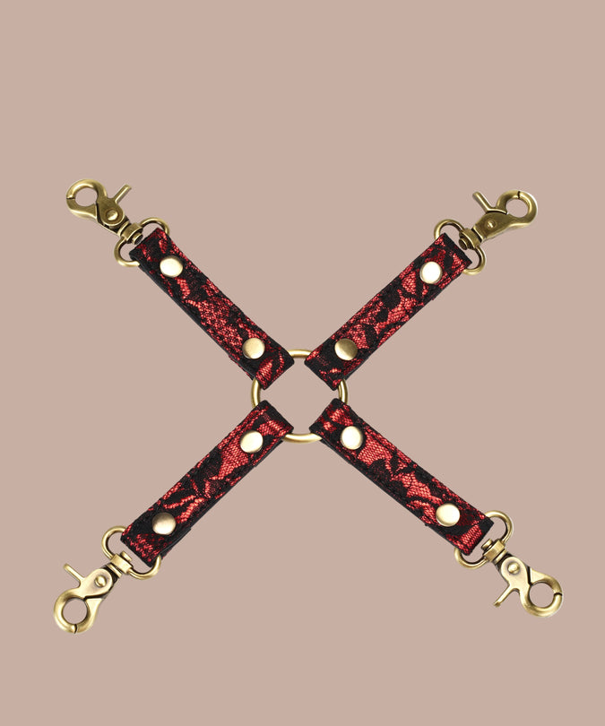 Liebe Seele Lace and PU Hogtie – Victorian Garden Dark Red