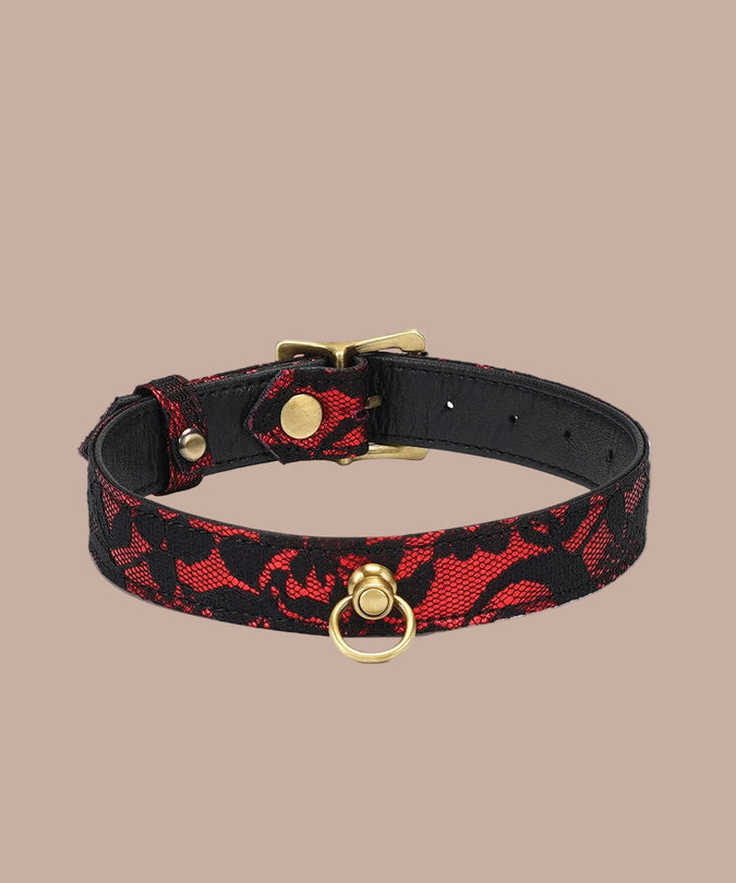Liebe Seele Lace and PU Choker – Victorian Garden Dark Red
