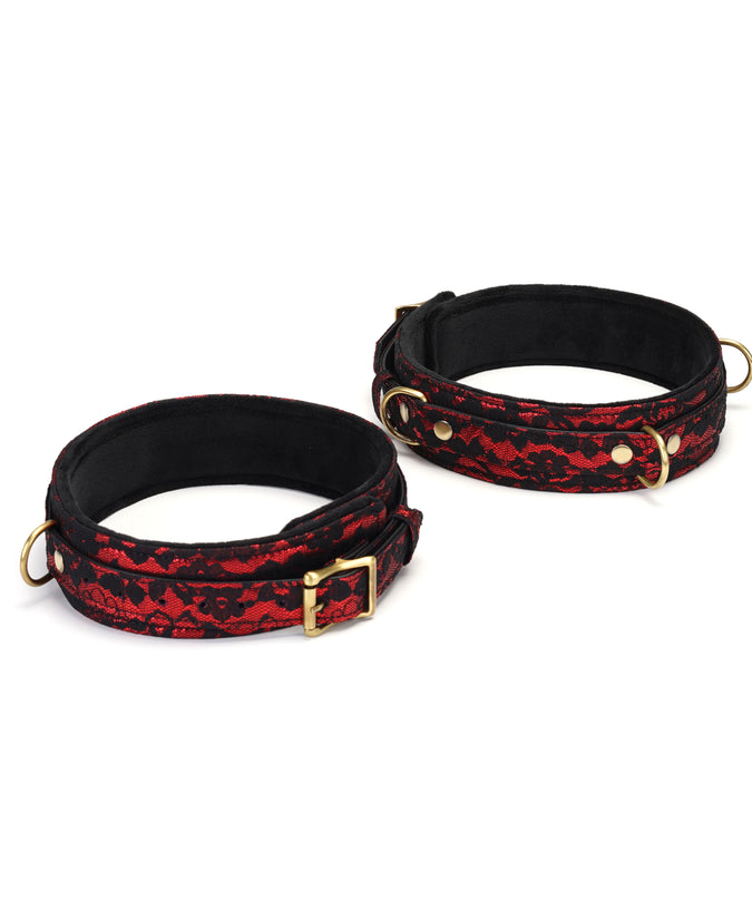 Liebe Seele Lace and Velvet Thigh Cuffs – Victorian Garden Dark Red