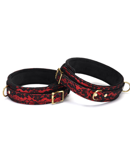 Liebe Seele Lace and Velvet Thigh Cuffs – Victorian Garden Dark Red